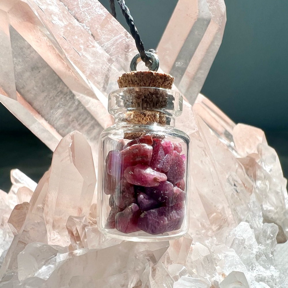 Ruby Crystal Specimen Bottle Necklace